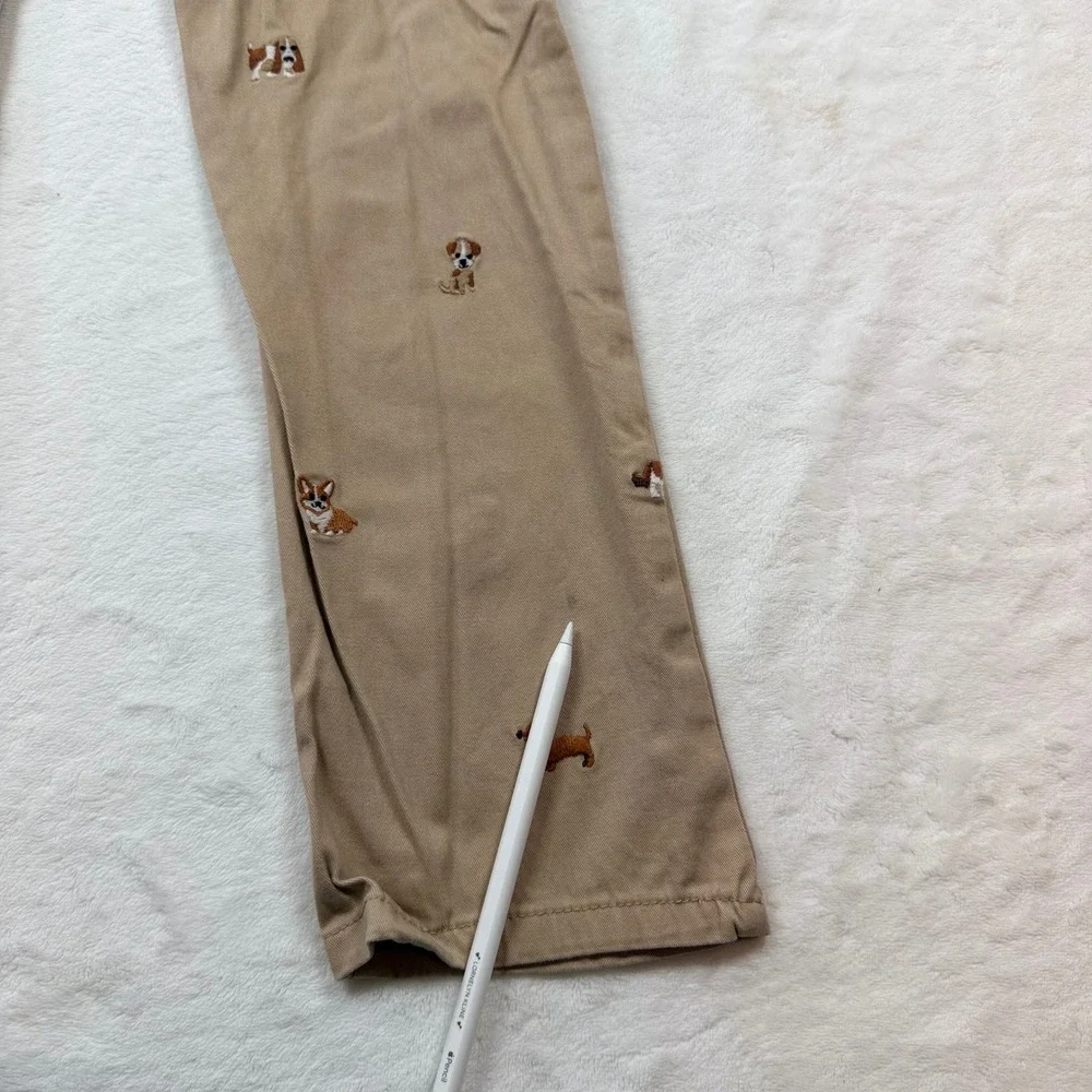 Gymboree Chino‎ Pants Girls Size 10 Tan Good Embroidered Dog Puppy Khaki Chinos